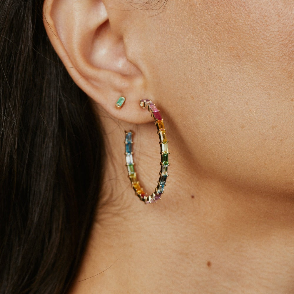 Emerald Baguette Studs